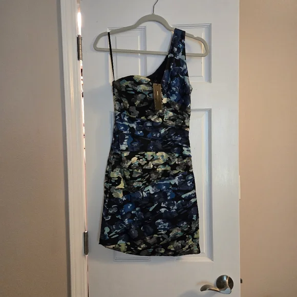 bcbg one shoulder dress blue BCBGMAXAZRIA Navy One Shoulder Dress  Runway Catalog